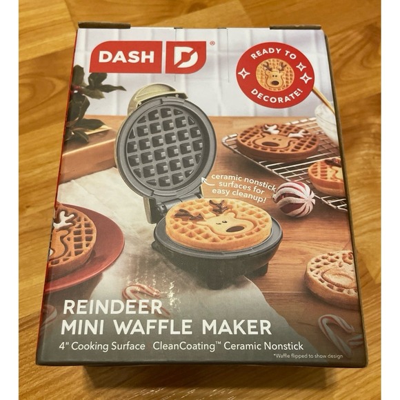 Dash Electric "REINDEER" 4" Mini Waffle Maker, Non-Stick 350 Watts -- New in Box - Picture 4 of 5